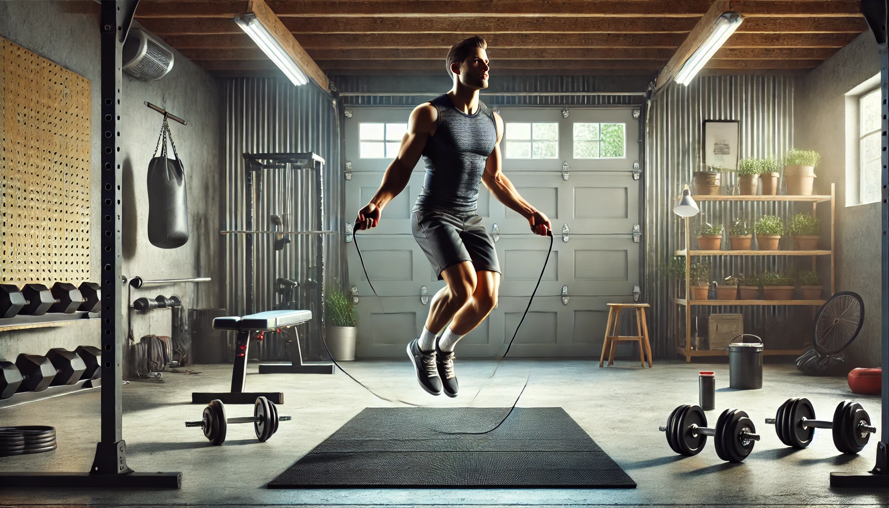 Jump Rope inside a Garage